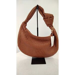 Quince Italian Leather Convertible Crescent Handwoven Shoulder Bag Brown